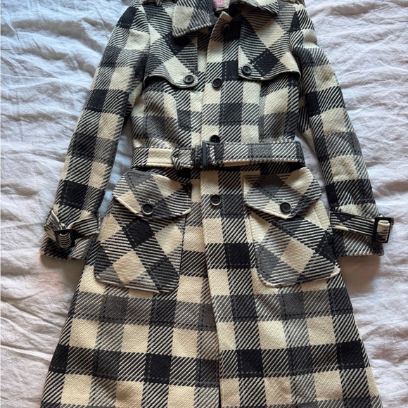 Ted Baker Women's Black & White Maddie Wool Thick Trench Coat size 2 (Small) - Picture 2 of 11